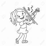 Violin Coloring Cartoon Pages Playing Outline Instruments Girl Kids Boy Music Popular Cello Drum sketch template