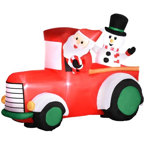 outsunny ft inflatable santa claus driving  car  snowman blow  outdoor led yard display