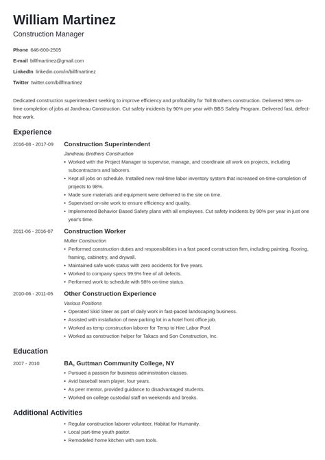 construction cv template nismainfo