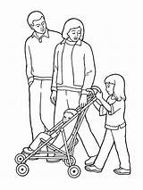 Family Stroller Coloring Printable Walking Illustration Pushing Drawing Pages Kids Clip Visit Little Lds sketch template