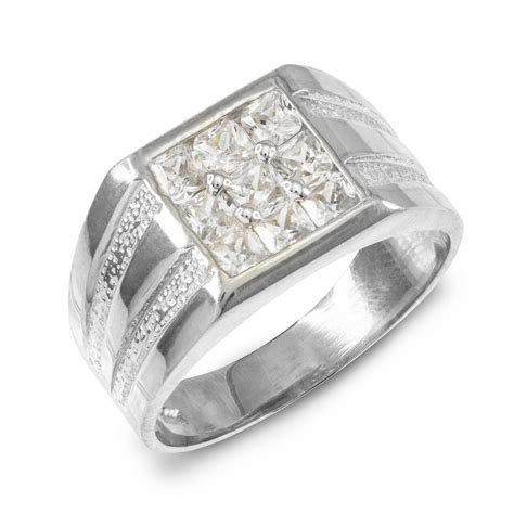 mens sterling silver square top cz ring mens ring