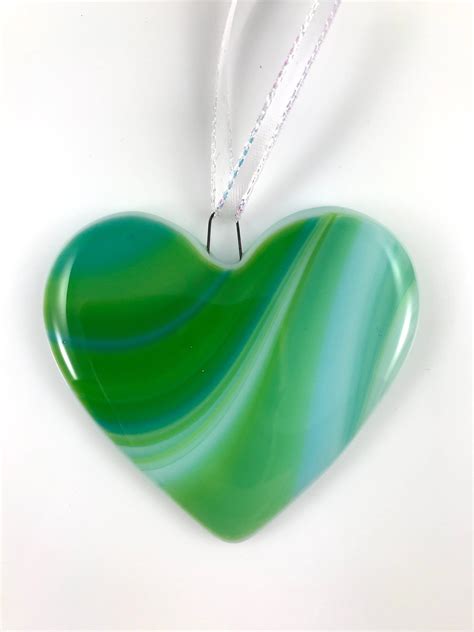 Green Blue And White Heart Ornament Hanging Ornament Glass Heart