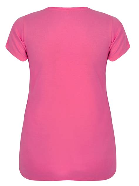 Y0urs Yours Fuchsia Pink Pure Cotton Ribbed V Neck T Shirt Plus