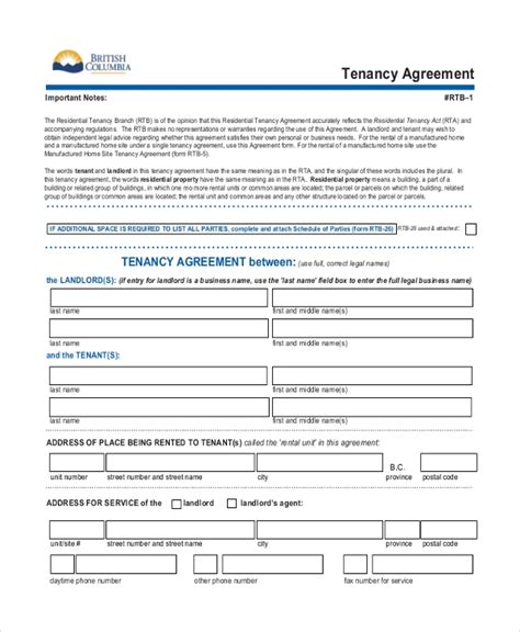 sample tenancy agreement forms  ms word