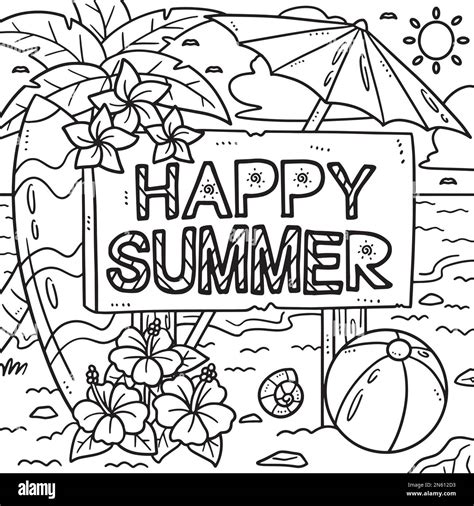 happy summer coloring page  kids stock vector image art alamy