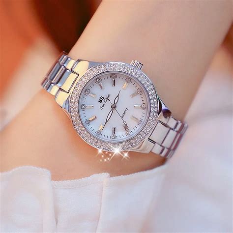 buy  popular luxury diamond ladies  women quartz watches silver color