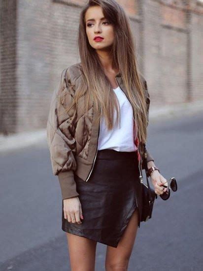Dinner Outfits Leather Skirt Artificial Leather Street Fashion