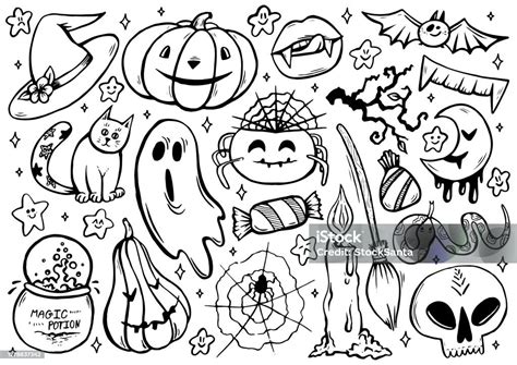 halloween coloring page  spooky objects hand drawn cute halloween