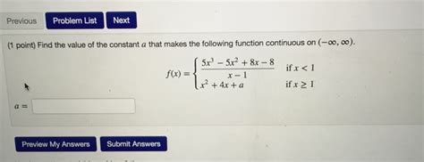 Solved Find The Value Of The Constant A That Makes The Fo