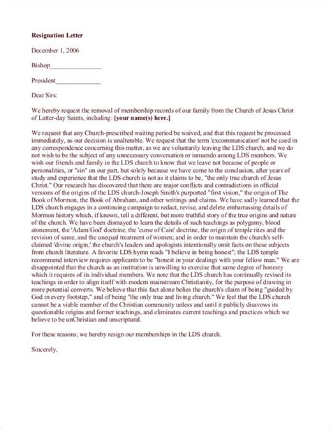church resignation letter samples  templates