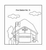 Coloring Fire Station Kids Pages Printable Firehouse Brigade Pdf Open Print  Popular sketch template