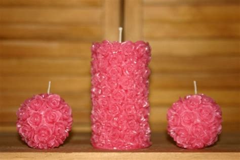 Rose Pillar And Rose Ball Candles 3 Set Stunning Intricate Detail