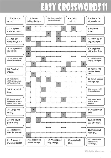 Easy Crosswords 11 Worksheet Free Esl Printable