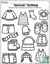 Preschool Worksheets Clothing Summer Seasons Activities Kindergarten Clothes Wear Crafts Worksheet Color Coloring Weather Pages Different Items Themes Preschoolers Winter sketch template