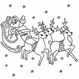 Santa Reindeer Coloring Sleigh Pages Flying Claus Drawing Printable His Print Color Deer Xmas Drawings Book Clipart Pdf Clip Getcolorings sketch template