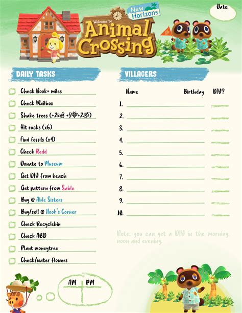 animal crossing checklist printable  printable templates