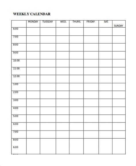 weekly calendar template  word excel  documents