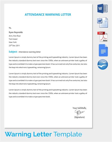 warning letter templates  google docs ms word pages