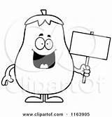 Eggplant Cartoon Mascot Holding Sign Cory Thoman Outlined Coloring Vector sketch template