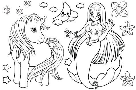 unicorn  mermaid coloring page print color craft
