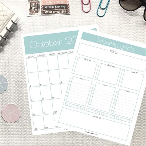monthly goals worksheet  calendar  printable monthly goals