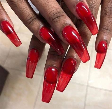 jelly nails trend     love  red acrylic nails glass