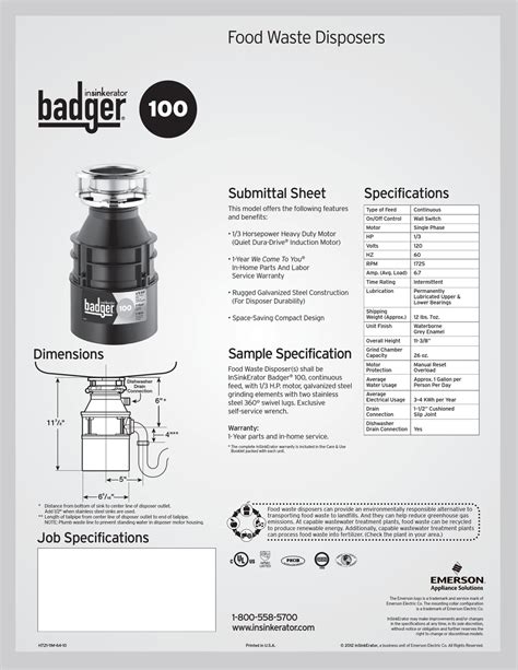 insinkerator badger  specifications   manualslib