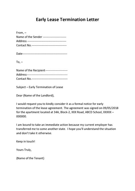 lease agreement termination notice template printable form templates