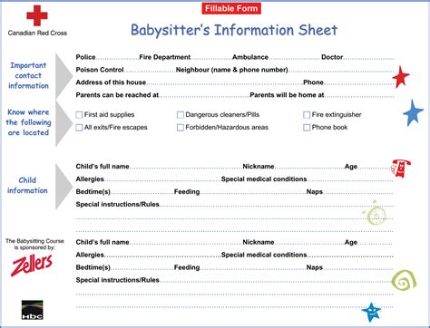 printable babysitter information sheet templates