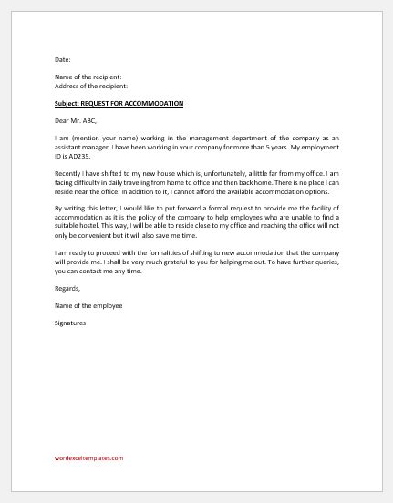 accommodation request letter  company  letter