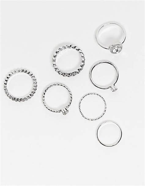 asos design set mit  silbernen ringen mit verschiedenen kristallverzierungen asos