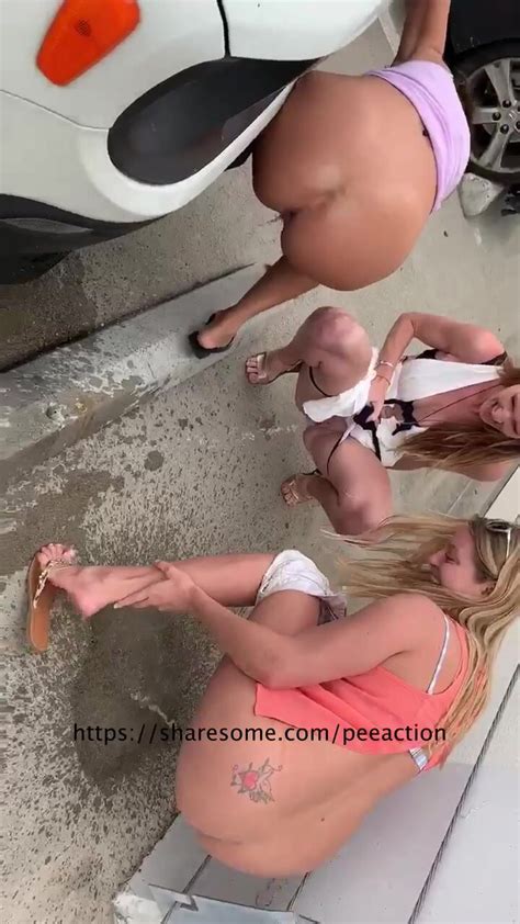 Drunk Party Girls Pissing On Street