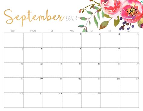printable blank calendar september  printable word searches