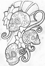 Skull Sugar Tattoo Coloring Mexican Tattoos Pages Printable Skulls Sleeve Outline Flash Drawing Roses Designs Drawings Grown Candy Print Rose sketch template
