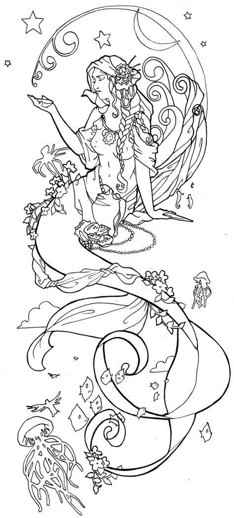 drawing mermaid tattoo coloring pages  ideas   colorir