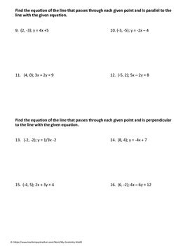 geometry worksheet writing equations  parallel  perpendicular lines