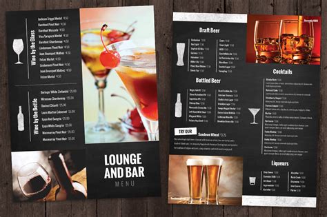 bar  lounge drink menu brochure templates  creative market