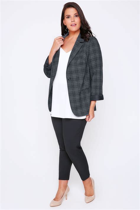 grey checked fitted blazer jacket  size