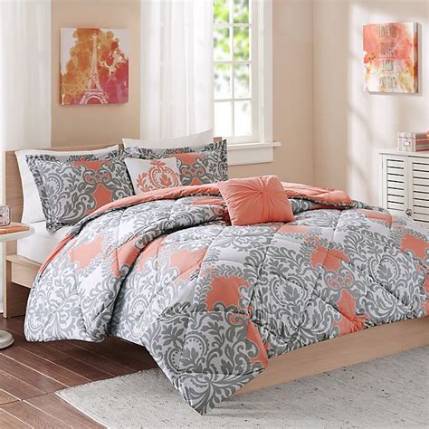 Cozy Soft® Mia Comforter Set In Coral Grey White Bed