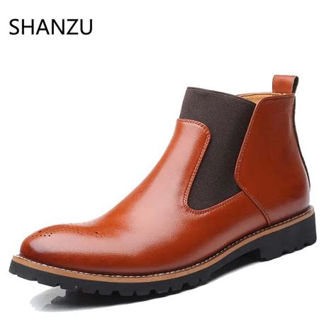 men chelsea boots ankle boots fashion mens male brand leather quality slip ons motorcycle