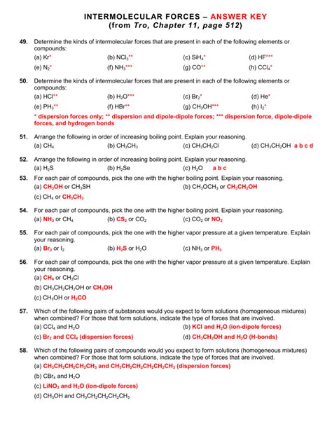 intermolecular forces worksheet answers