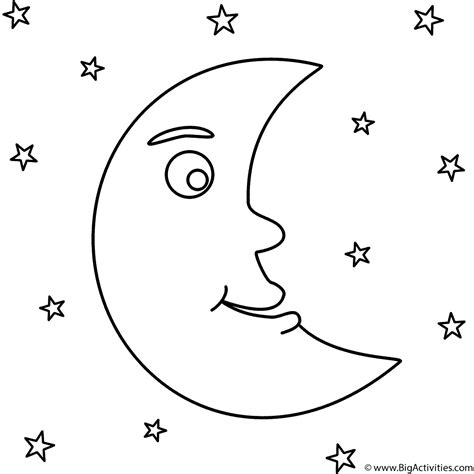 crescent moon  stars coloring page space