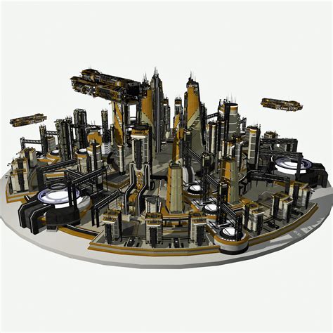 3d model of sci fi cityscape