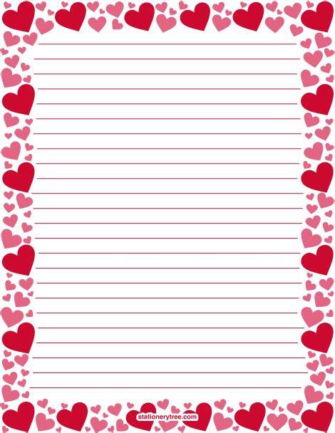 red  pink heart stationery  writing paper  printable