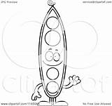 Cartoon Mascot Pod Pea Waving Clipart Outlined Coloring Vector Thoman Cory Royalty sketch template