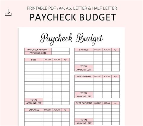 paycheck budget imprimible    carta media etsy