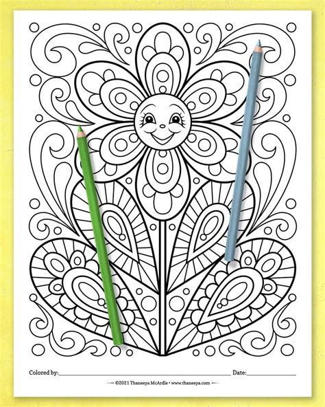 happy flowers coloring pages cute kawaii flowers  easy large print