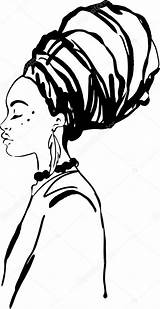 African Woman Turban Vector Wrap Head Drawing Illustration Stock Portrait Beautiful Depositphotos sketch template