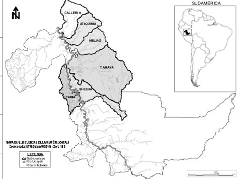 Mapa De Subcuencas De La Región Ucayali Los Nombres Corresponden A Las