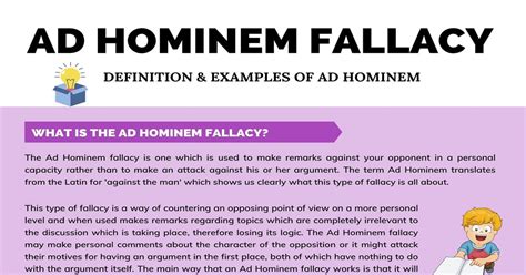ad hominem definition   examples  ad hominem fallacy esl